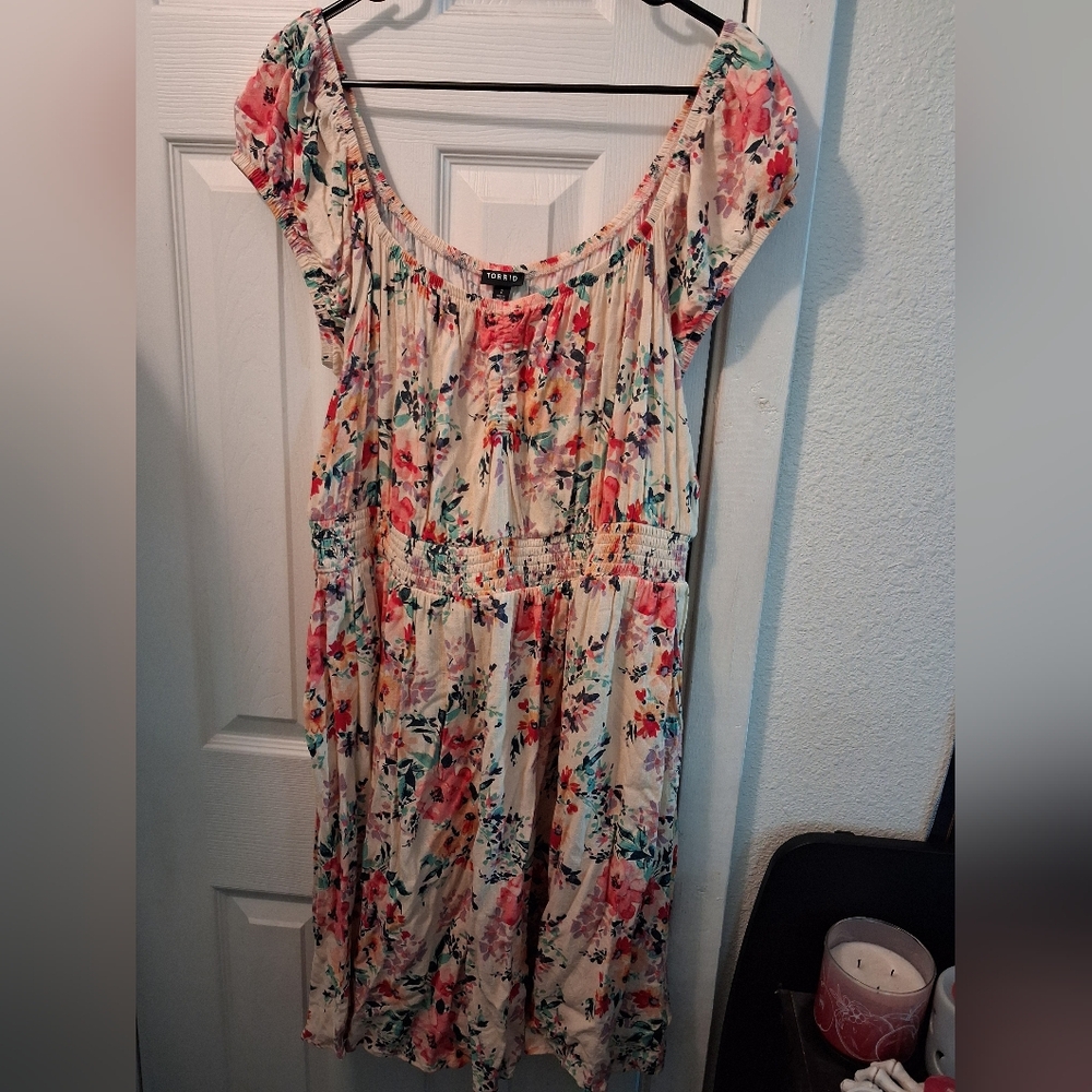 torrid Cream Floral Maxi Dress with Pink & Teal Accents